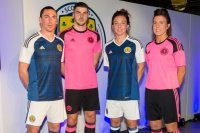 Scott Brown, Callum Paterson, Rachel Corsie and Leanne Crichton unveil the new Scotland home and away kit